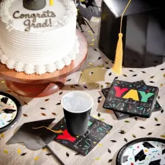 Creative Converting Graduate Cap Toss YAY Paper Beverage Napkins 48ct