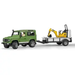 Bruder Land Rover with Trailer, JCB Micro Excavator and Worker Figure