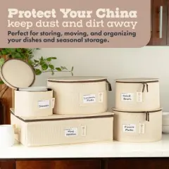 Hard Shell China Storage Containers - Set Moving Boxes for Dinnerware, Glasses, Plates, Mugs and Saucers -  Service for 12