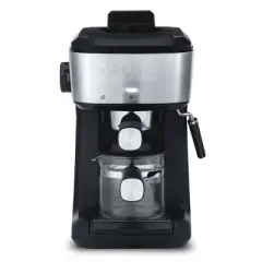 Gourmia 4-Shot Steam Espresso, Cappuccino, and Latte Maker with Frothing Wand: 1.5L Capacity, 900W Electric