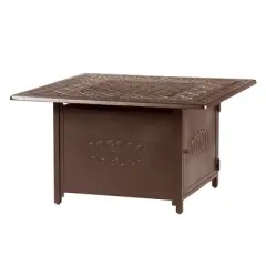 42" Square Aluminum 55000 BTUs Propane Ornate Fire Table with 2 Covers - Oakland Living
