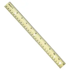 Westcott 12" Hole Punched Wood Ruler, Inches/Metric, w/Metal Edge, Pack of 36