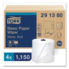 Tork Paper Wiper Roll Towel, 1-Ply, 7.68" x 1,150 ft, White, 4 Rolls/Carton