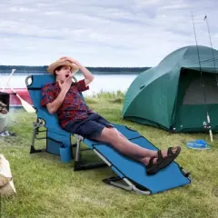 Costway Outdoor Folding Chaise 5-Position Lounge Chair with Face Hole &Adjustable Footrest Blue/Black/Beige/Navy Blue