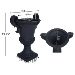 Syemin Planter, Antique Urn Style Planter, Elegant Decorative Flower Pot for Garden, Patio, Porch, Black, 15.5"*11.25"*19.25"