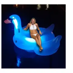 Swim Central 75" Inflatable LED Lighted Color Changing Swimming Pool Ride-On Swan Float Lounger