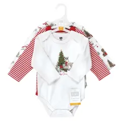 Hudson Baby Unisex Baby Cotton Long-Sleeve Bodysuits, Christmas Forest 3-Pack