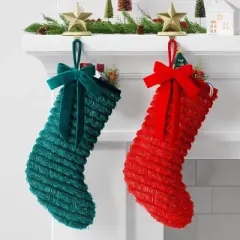 21" Christmas Fringe Fabric Stocking with Bow Red - Wondershop&trade;