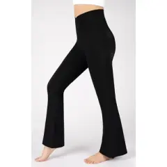 90 Degree by Reflex Womens Ribbed Interlink Madison Crossover Elastic Free V-Back Ankle Flared Pant