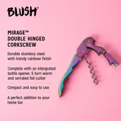 Blush Mirage Double Hinged Corkscrew, Cute Iridescent Wine Bottle Opener and Foil Cutter, Stainless Steel Bar Accessories, 4.75 Inches Long, Set of 1