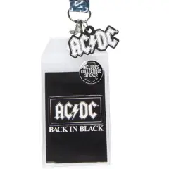 AC/DC Back In Black Reversible ID Lanyard Badge Holder With Rubber Logo Charm