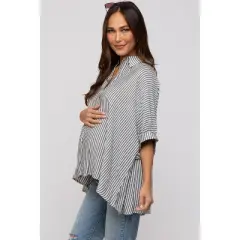 PinkBlush Charcoal Striped Button Up Dolman Maternity Top