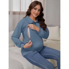 INSPIRE CHIC Women's Nursing Maternity Zipper Shirt Pregnancy Long Sleeves Polo Tops Breastfeeding Sweatshirt