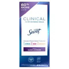 Secret Clinical Strength Invisible Solid Clean Antiperspirant & Deodorant for Women Lavender