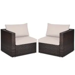 Tangkula 2PCS Rattan Corner Sofa Set Patio Outdoor Furniture Set w/ 4 Beige Cushions