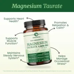 High Absorption Magnesium Taurate Capsules, 1900MG Mag Taurate with Vitamin B6 Supplement for Heart Health & Relaxation Support, Nobi Nutrition, 60ct