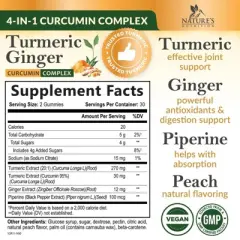 Turmeric Gummies with Black Pepper & Ginger for Best Absorption, 95% Curcuminoids Tumeric Curcumin - 60 Gummies By Nature's Nutrition