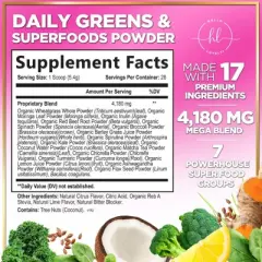 Greens Superfood Powder, Organic Spirulina & Chlorella Greens, Prebiotics & Probiotics, Gut Health & Bloating Support - 28 Servings By Hello Lovely!