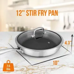 NutriChef Stainless Steel Stir Fry Pan with Lid