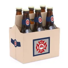 Big Dot of Happiness Fired Up Fire Truck - Firefighter Decorations for Women and Men - 6 Beer Bottle Label Stickers and 1 Carrier