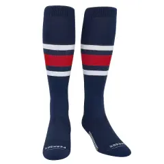 PEAR SOX Striped OTC Baseball, Softball, Football Socks (B) Navy Blue, White, Scarlet Red
