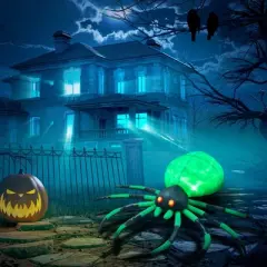 Whisen Halloween Inflatable Outdoor Decoration Spider, Blow Up LED Yard Decor, Waterproof - Green