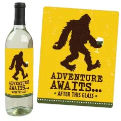 Big Dot of Happiness Sasquatch Crossing - Bigfoot Party or Birthday Party Decorations for Women and Men - Wine Bottle Label Stickers - Set of 4
