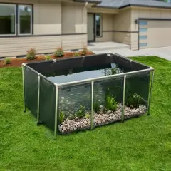 VEVOR Canvas Fish Pond, 270 Gal Above Ground Fish Pond, PVC Koi Tank with Clear Viewing Panel, Rectangular Goldfish Tank with Stainless Steel, Black