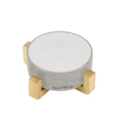 Coco Single Pet Bowl with Wood Stand 5.11 in Light Gray