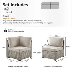 Outdoor Sectional Sofa Patio Furniture Sets with Thickened Cushions