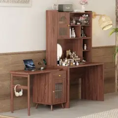 CENGHU Computer Desk with 90 Degree Rotating Desktop, Home Office Desk with Drawer and Cabinets, Gaming Desk with Shelves, Writing Desk for Study