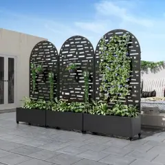 Dovelina Arch Metal Mobile Planter Box,Trellis for Climbing Plants,Outdoor Privacy Screens - Black-Gerald
