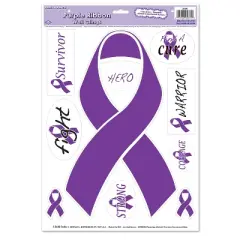 Beistle Purple Ribbon/Find A Cure Peel 'N Place, 12" x 17" Sh, (20/Pkg) Multicolored