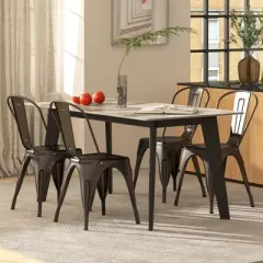 Tangkula Tolix Style Metal Dining Chairs Set of 4 w/ Removable Backrest for Dining Room