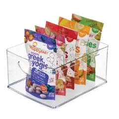 iDESIGN Linus Recycled Plastic Stackable Kitchen Storage Bin with Integrated Handles Clear: Cabinet Organizer, 10"x8"x5"