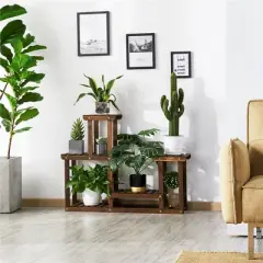 Yaheetech 4 Tier Wood Plant Stand Flower Display Stand for Indoor/Outdoor