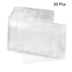 Unique Bargains Plastic Horizontal Name Tag Employee Badge ID Card Holders Clear 50 Pcs