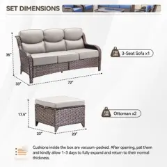 Gymojoy Outdoor Wicker Sofa All Weather High Back Sofa with Ottoman PE Rattan Patio Couch Sofa for Garden