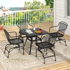 Tangkula Patio Rocking Chairs Set of 4 w/ Metal Mesh Backrest & Seat Armrests Gentle