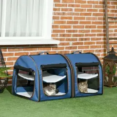 Munora 39" Twin Compartment Cat Carrier - Convertible Soft-Sided Pet Kennel with Storage Bag, Blue