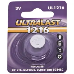 Ultralast&reg; UL1216 CR1216 Lithium Coin Cell Battery in Silver