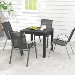 Tangkula 5 PCS Outdoor Dining Table Set w/ Extendable Aluminum Table & 4 Stackable Chairs