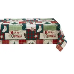 Kate Aurora Holiday Living Plaid Country Farmhouse Merry Christmas Fabric Tablecloth