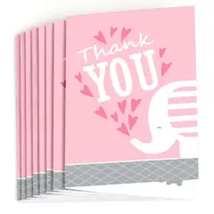 Big Dot of Happiness Pink Elephant - Girl Baby Shower or Birthday Party Thank You Cards (8 count)
