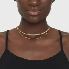 Herringbone and Ball Chain Necklace 2pc - A New Day&trade; Metallic Gold