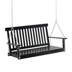 PAGED 2-Person Porch Swing with Slatted Build and Chains,Modern Bench Swing for Patio Backyard,Garden