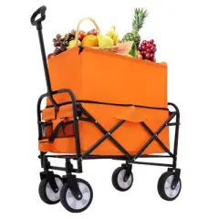 NAYSAYE Wagon Strap Collapsible Folding Utility Cart with Dual Layer Design for Outdoor Adventures, Orange, 25.98"*17.32"*37.4"
