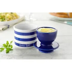 Butter Bell&reg; Crock &ndash; Le Bistro Nautical Blue Stripe Ceramic Butter Keeper, French Caf&eacute;-Style Butter Dish for Fresh, Spreadable Butter