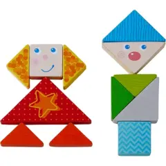 HABA Funny Faces Tangrams - Wooden Pattern Blocks (Made in Germany)