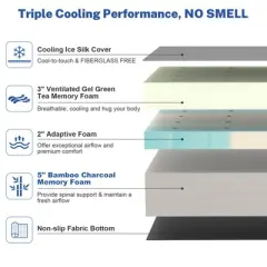 Vipbear 10/12 Inch Extra Firm Memory Foam Mattress,Cooling Gel Green Tea Bed Mattresses,Flip Firm Mattress for Back Pain,CertiPUR-US,Made in USA